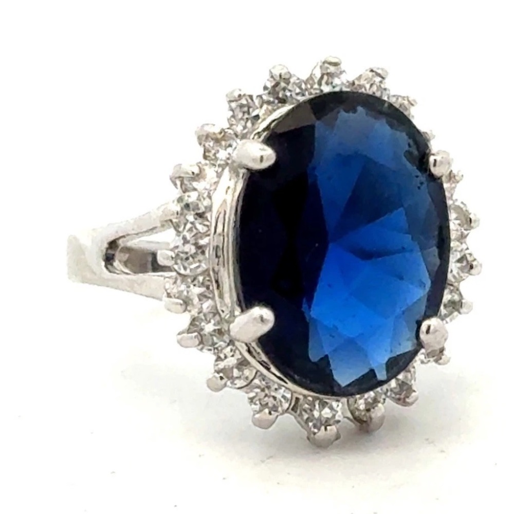 Vintage Avon Silver Sapphire Crystal Princess Diana  Ring